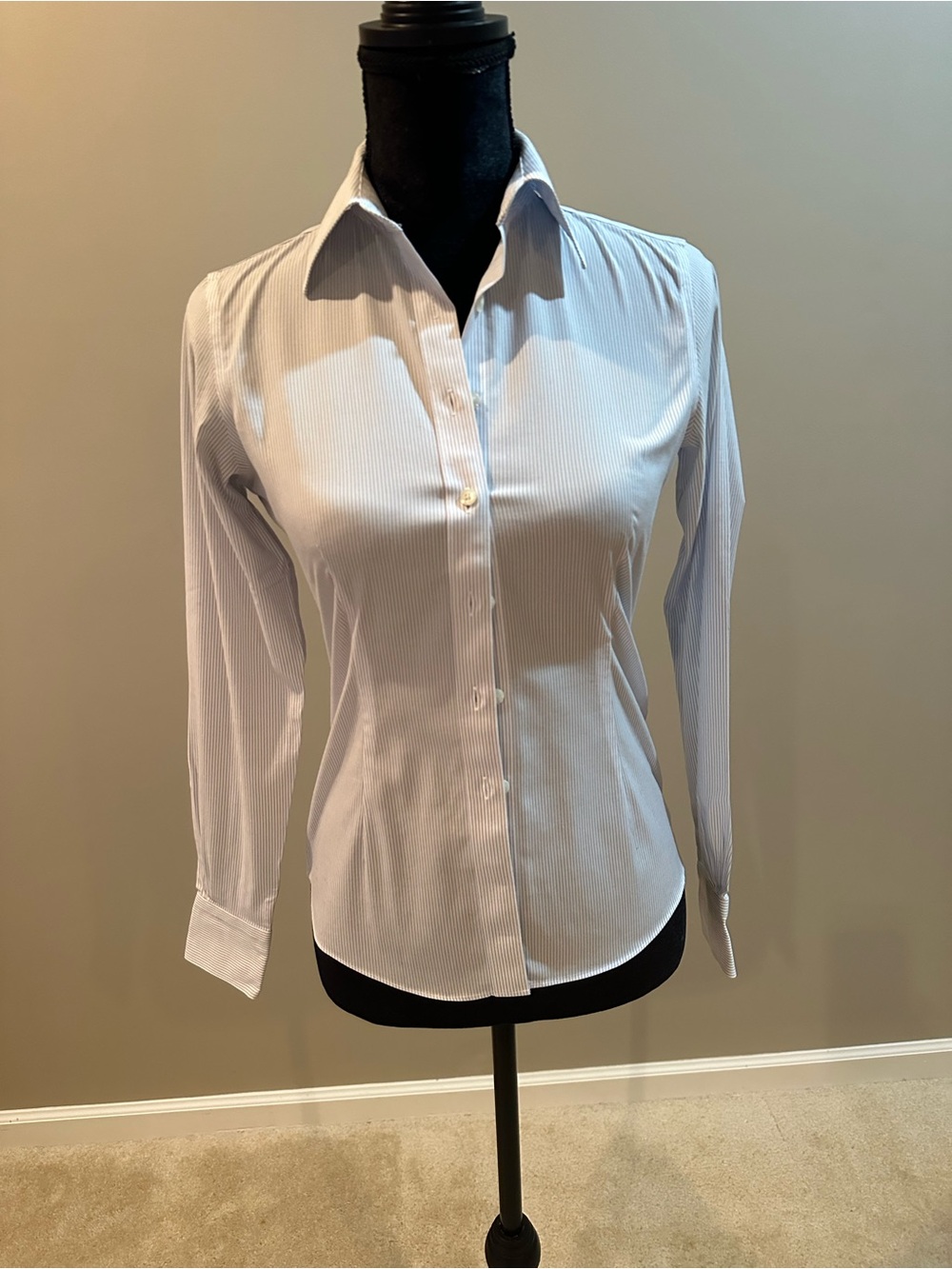 Brooks Brothers White with Light Blue Pinstripe Tailored Button-Down Shirt